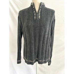 Woolrich Wool Quarter Zip Grey Confetti Ribbed Knit Cozy Pullover Sweater M